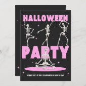 Invitation de la fête d'Halloween noire et rose (Devant / Derrière)