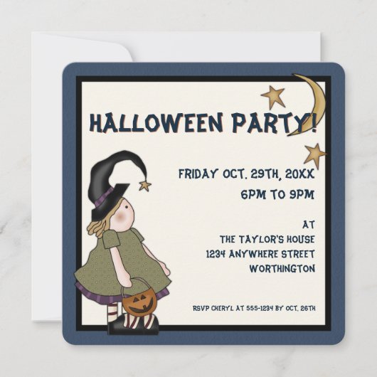 Invitation de la fête d'Halloween Prim Witch pour  (Devant)
