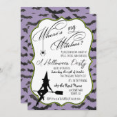 Invitation de la fête d'Halloween rétro Witch Purp (Devant / Derrière)