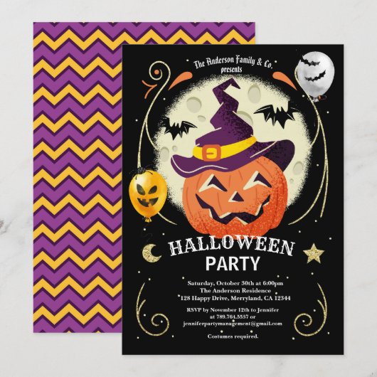 invitation de la fête d'Halloween. Soirée costumée (Devant / Derrière)