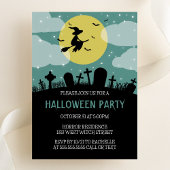 Invitation de la fête d'Halloween Sorcière volant