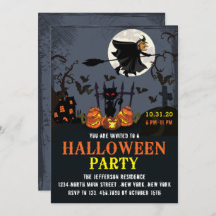 Invitation de la fête d'Halloween Sorcière volant