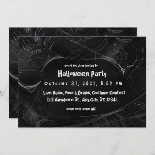 Invitation de la fête d'Halloween Spiderweb (Devant / Derrière)