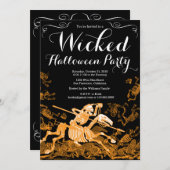 Invitation de la fête d'Halloween : squelette Vint (Devant / Derrière)