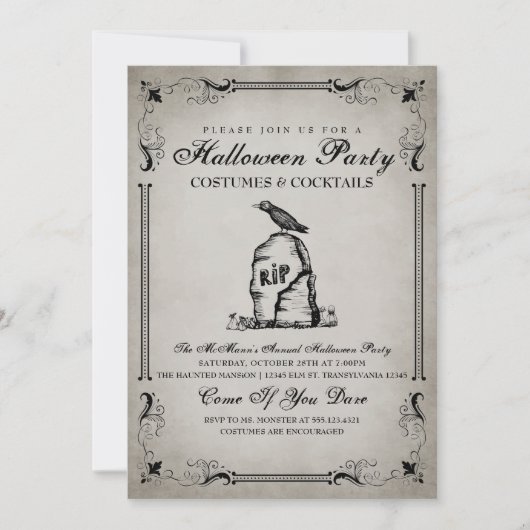 Invitation de la fête d'Halloween vintage (Devant)