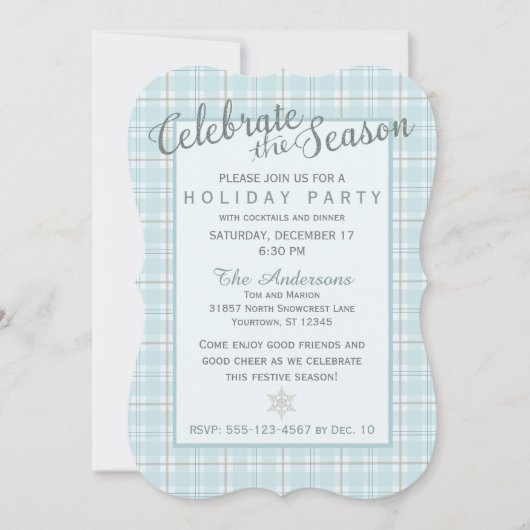 Invitation de la fête d'hiver Aqua Plaid (Devant)