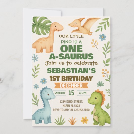 Invitation de la fête Dino modifiable (Devant)