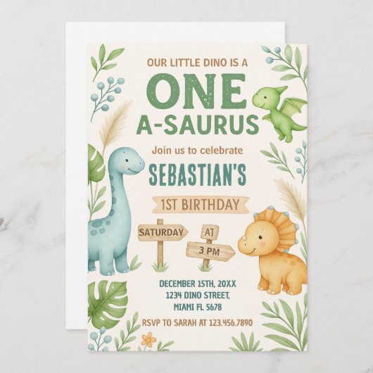 Invitation de la fête Dino modifiable (Devant / Derrière)