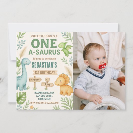 Invitation de la fête Dino modifiable avec photo (Devant)