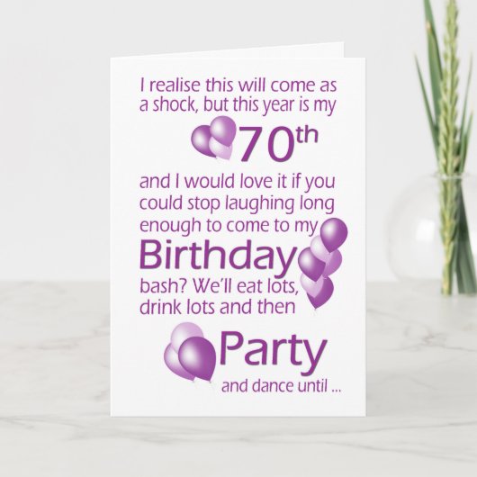 invitation de la fête du 70e anniversaire, Wordpla (Devant)