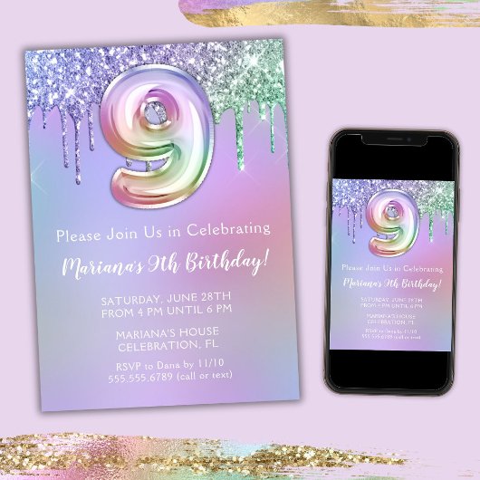 Invitation de la fête du 9e anniversaire Parties s