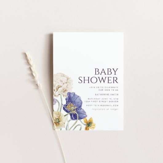 Invitation de la fête du Baby shower floral pourpr