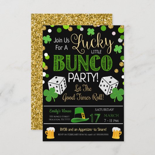 Invitation de la fête du Bunco de St. Patrick (Devant / Derrière)