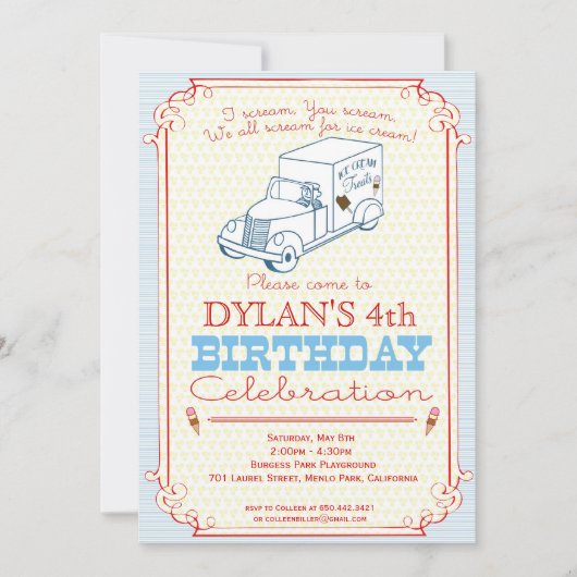Invitation de la fête du camion de crème glacée (Devant)