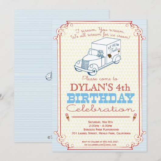 Invitation de la fête du camion de crème glacée (Devant / Derrière)