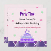 Invitation de la fête du gâteau de Princess Purple (Devant / Derrière)