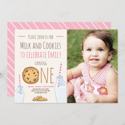 Invitation de la Fête du Lait et des Cookies Fille (Devant / Derrière)