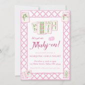 Invitation de la fête du Mahjong, coquette rose ve (Devant)