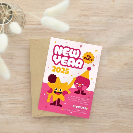 Invitation de la fête du Nouvel An 2025 pour enfan