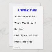 Invitation de la fête du Paintball (Dos)