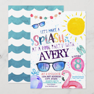 Invitation de la fête du pool d'aquarelles