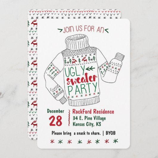 Invitation de la fête du pull moche (Devant / Derrière)