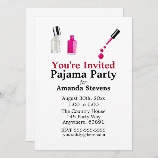 Invitation de la fête du pyjama (Devant / Derrière)