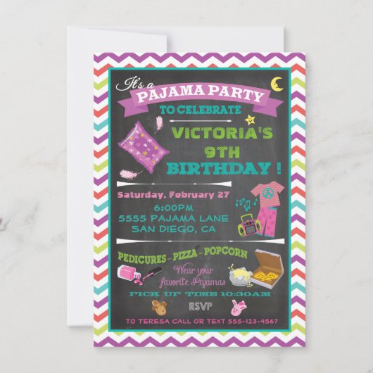 Invitation de la fête du pyjama (Devant)