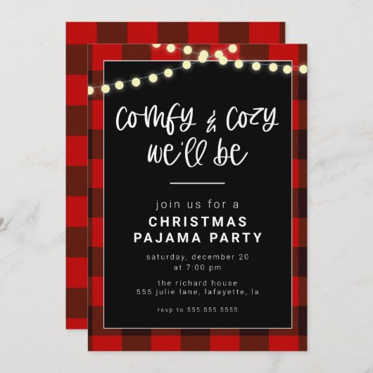 Invitation de la fête du pyjama de Noël (Devant / Derrière)