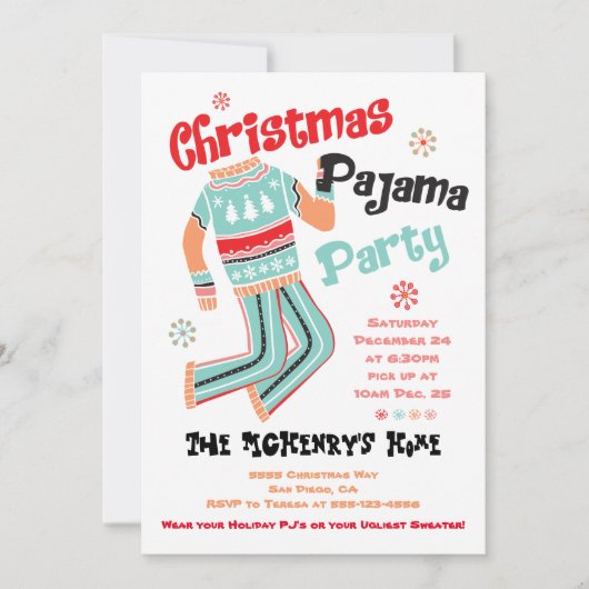 Invitation de la fête du pyjama de Noël (Devant)
