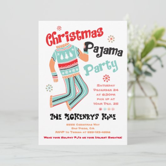 Invitation de la fête du pyjama de Noël (Debout devant)