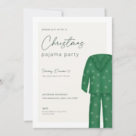 Invitation de la fête du pyjama de Noël | Fête de  (Devant)