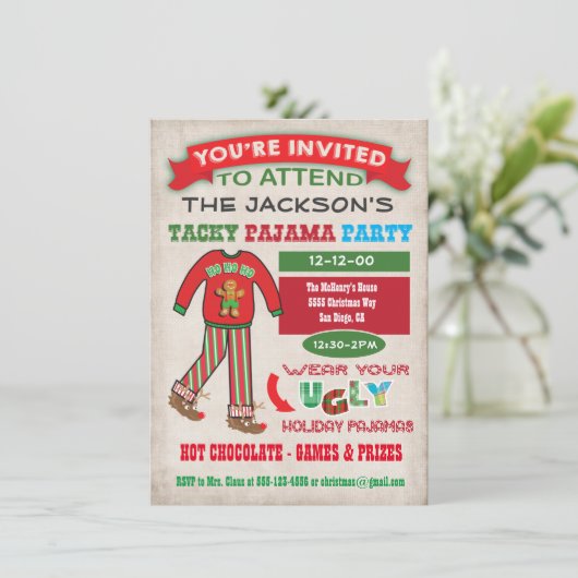 Invitation de la fête du pyjama de Noël moche (Debout devant)