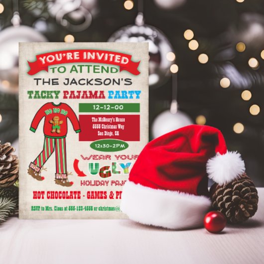 Invitation de la fête du pyjama de Noël moche