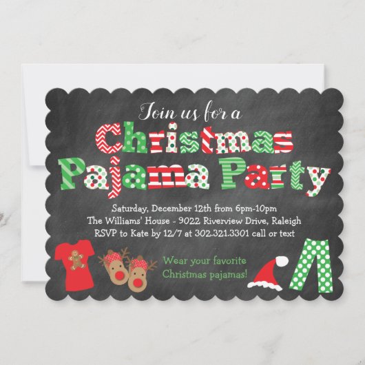 Invitation de la fête du pyjama de Noël - tableau  (Devant)