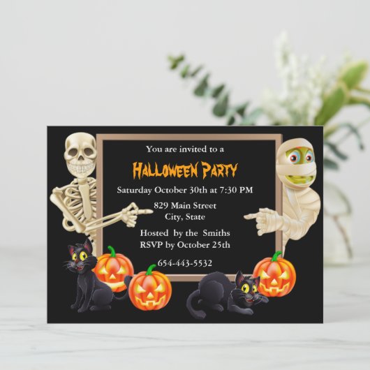 Invitation de la fête du squelette d'Halloween mam (Debout devant)