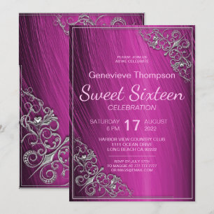 Invitation de la fête du Sweet sixteen rose glamou