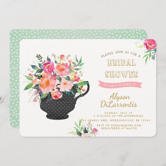 Invitation de la fête du thé douche nuptiale (Devant / Derrière)
