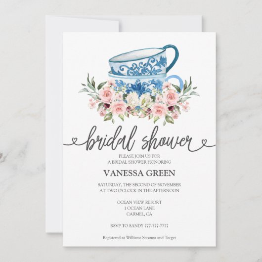Invitation de la fête du thé douche nuptiale (Devant)