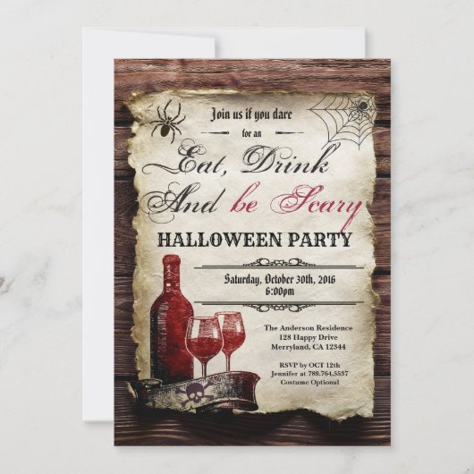 Invitation de la fête du vin d'Halloween (Devant)