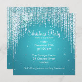 Invitation de la fête Élégant Falling Sparkle Blue (Devant / Derrière)