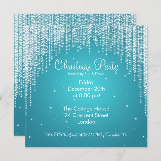 Invitation de la fête Élégant Falling Sparkle Blue (Devant / Derrière)