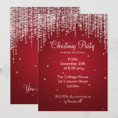 Invitation de la fête Élégante chute rouge étincel (Devant / Derrière)