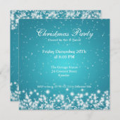Invitation de la fête Élégante étincelle bleu pers (Devant / Derrière)
