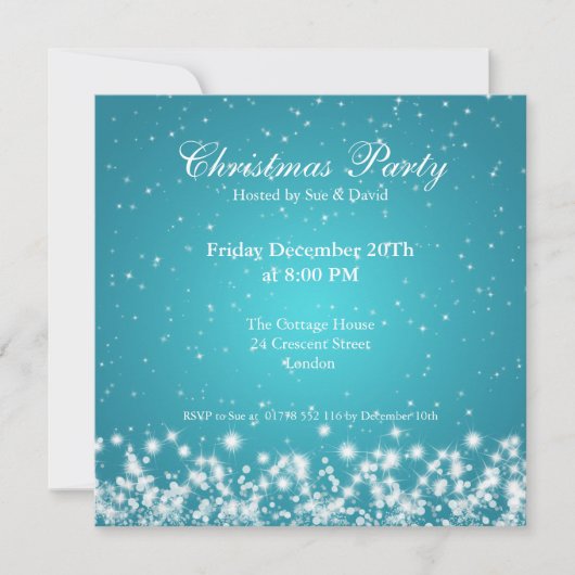 Invitation de la fête Élégante étincelle bleu pers (Devant)