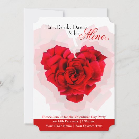 Invitation de la fête en forme de coeur de rose ro (Devant)