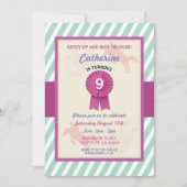 Invitation de la fête équitation Stripe Mint Invit (Devant)