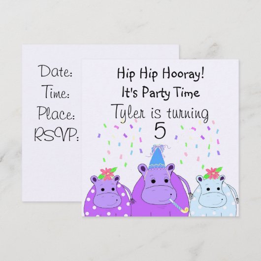 Invitation de la fête hippo (Devant / Derrière)