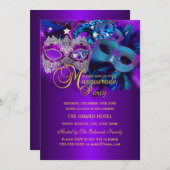 Invitation de la fête mascarade de masques violet  (Devant / Derrière)