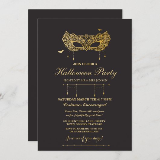 Invitation de la fête Masquerade Masquerade Mask N (Devant / Derrière)